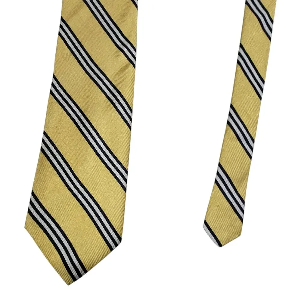Brooks Brothers Makers Silk Necktie Yellow Navy Striped Repp Woven England USA